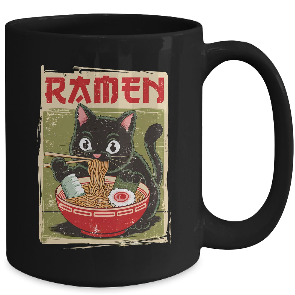 Black Cat Ramen Lover Anime Design Women Men Kids Adults Mug | siriusteestore