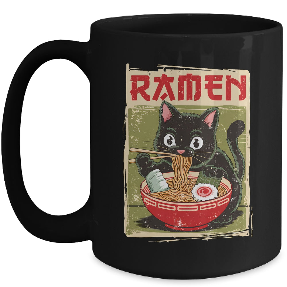 Black Cat Ramen Lover Anime Design Women Men Kids Adults Mug | siriusteestore