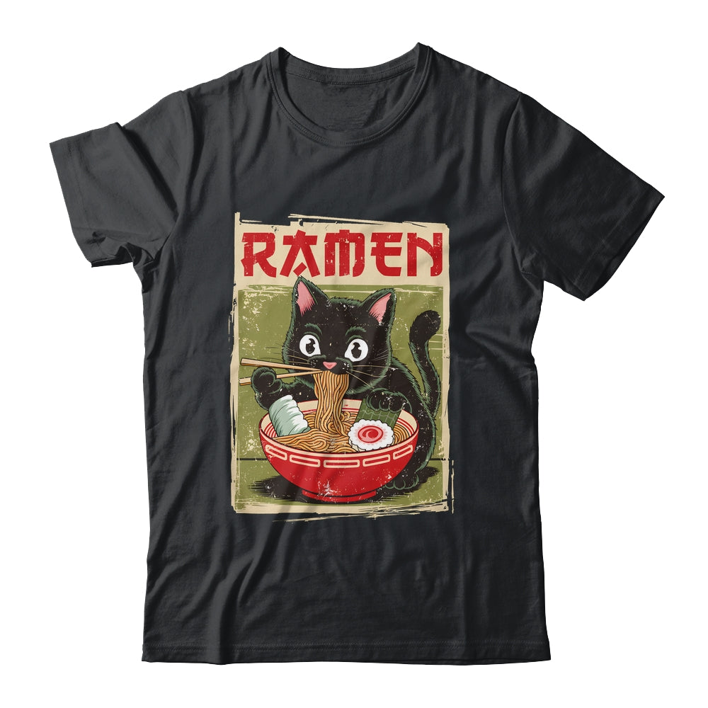 Black Cat Ramen Lover Anime Design Women Men Kids Adults Shirt & Tank Top | siriusteestore