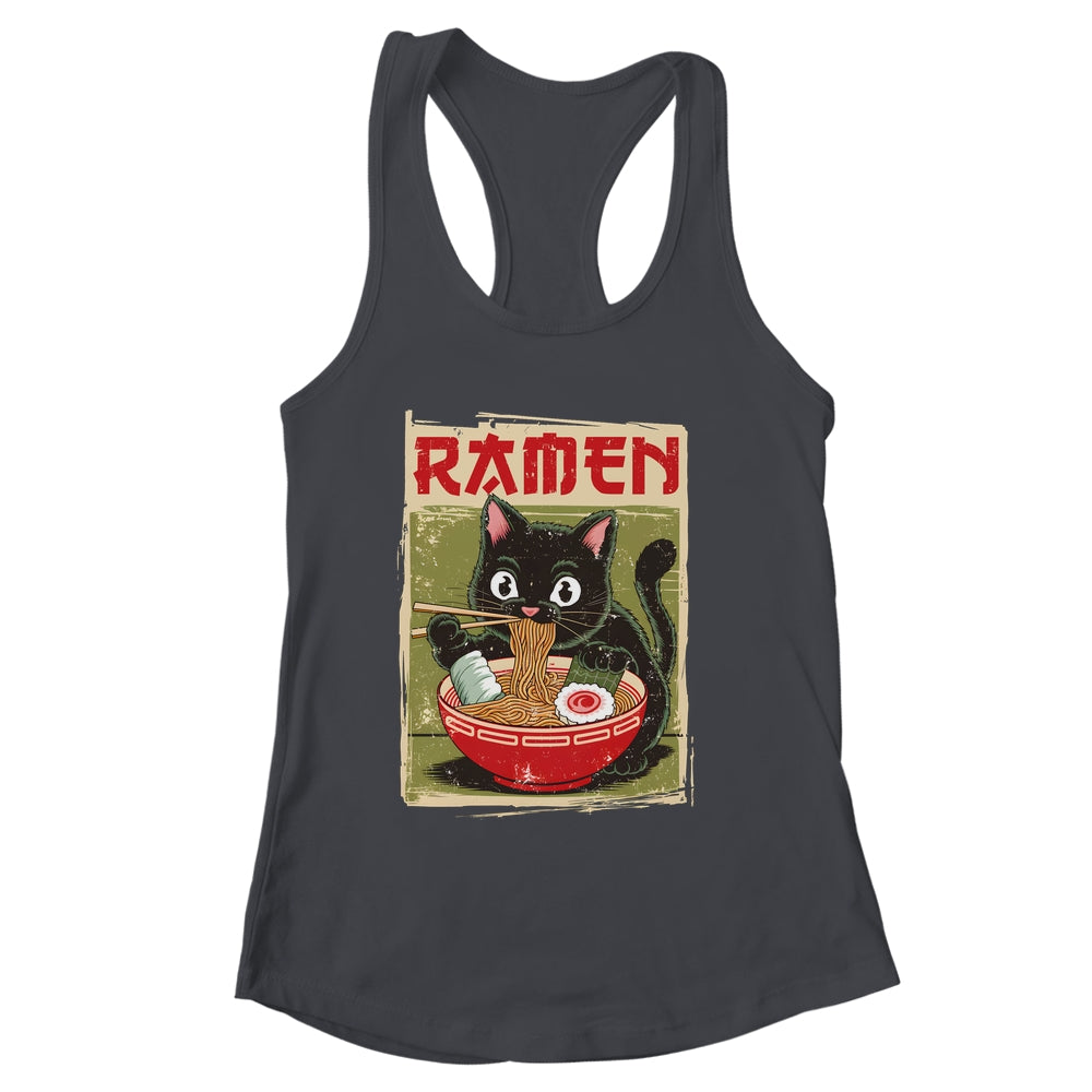 Black Cat Ramen Lover Anime Design Women Men Kids Adults Shirt & Tank Top | siriusteestore
