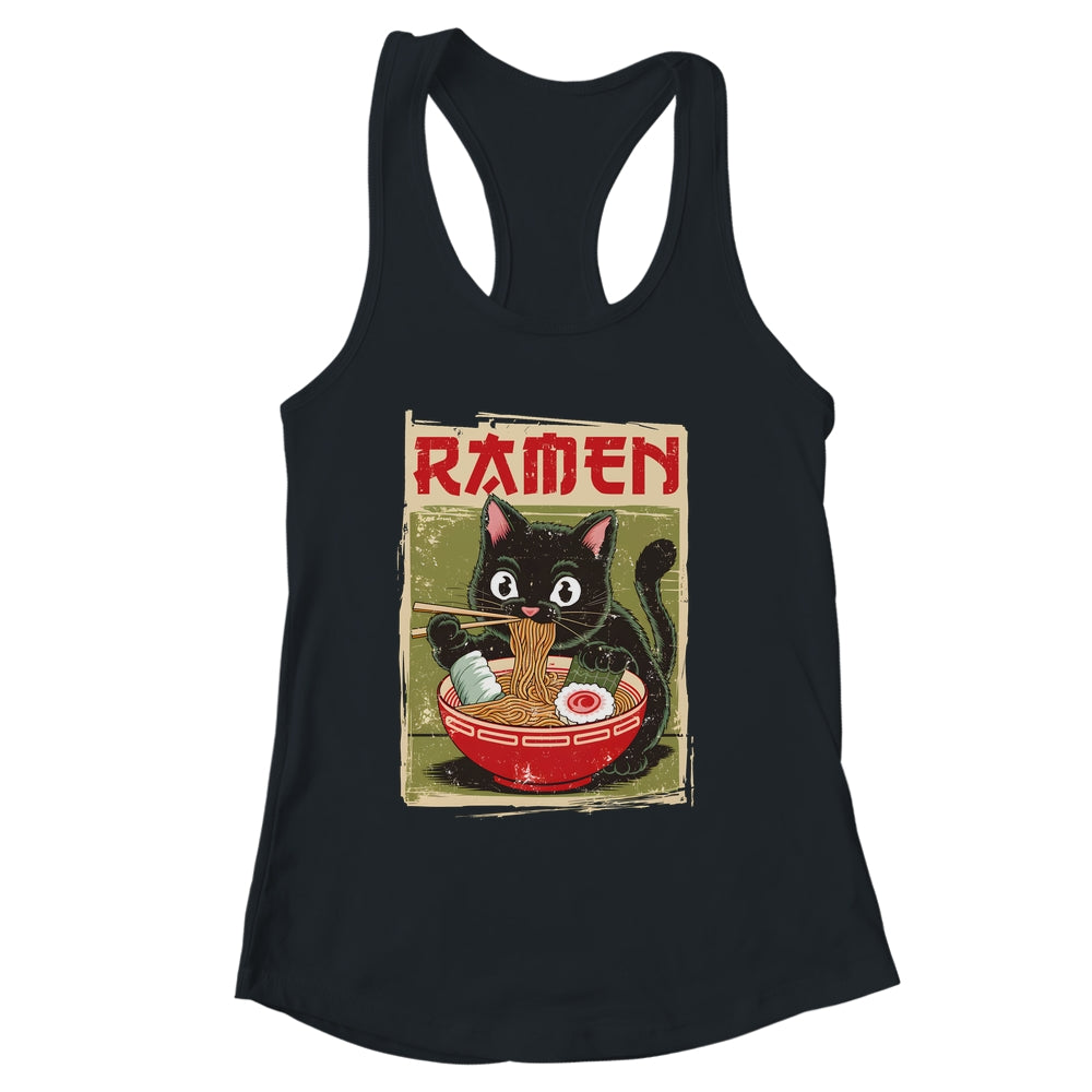 Black Cat Ramen Lover Anime Design Women Men Kids Adults Shirt & Tank Top | siriusteestore
