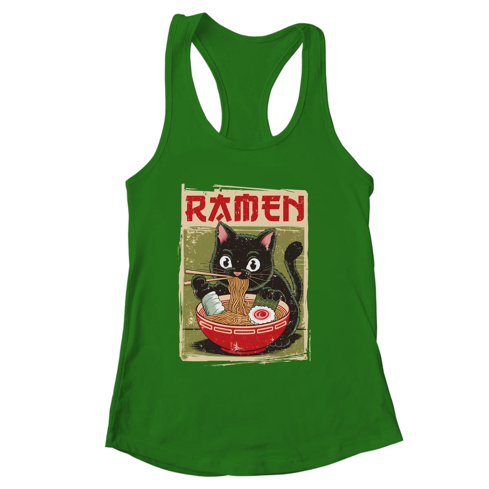 Black Cat Ramen Lover Anime Design Women Men Kids Adults Shirt & Tank Top | siriusteestore