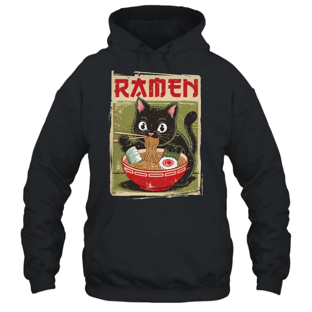 Black Cat Ramen Lover Anime Design Women Men Kids Adults Shirt & Tank Top | siriusteestore