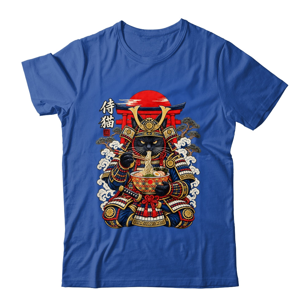 Black Cat Samurai Eats Ramen Funny Japanese Feline Warrior Shirt & Hoodie | siriusteestore
