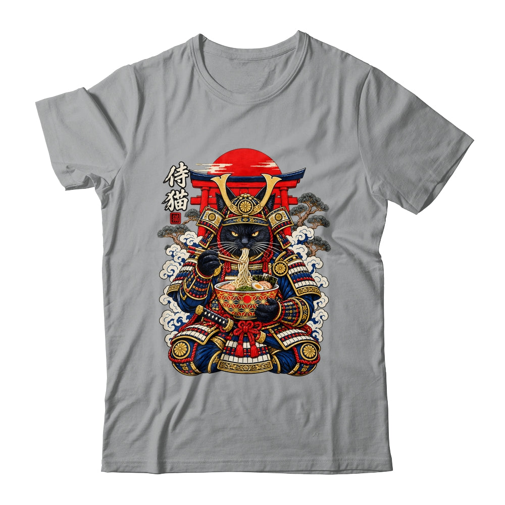 Black Cat Samurai Eats Ramen Funny Japanese Feline Warrior Shirt & Hoodie | siriusteestore
