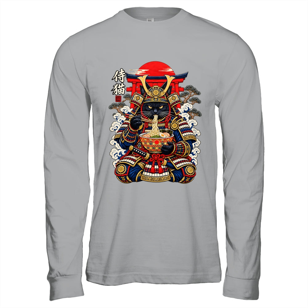 Black Cat Samurai Eats Ramen Funny Japanese Feline Warrior Shirt & Hoodie | siriusteestore