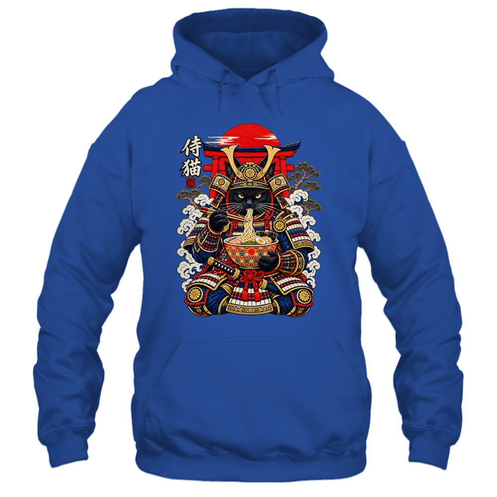Black Cat Samurai Eats Ramen Funny Japanese Feline Warrior Shirt & Hoodie | siriusteestore