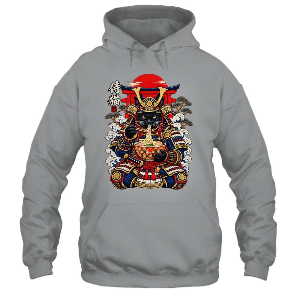 Black Cat Samurai Eats Ramen Funny Japanese Feline Warrior Shirt & Hoodie | siriusteestore