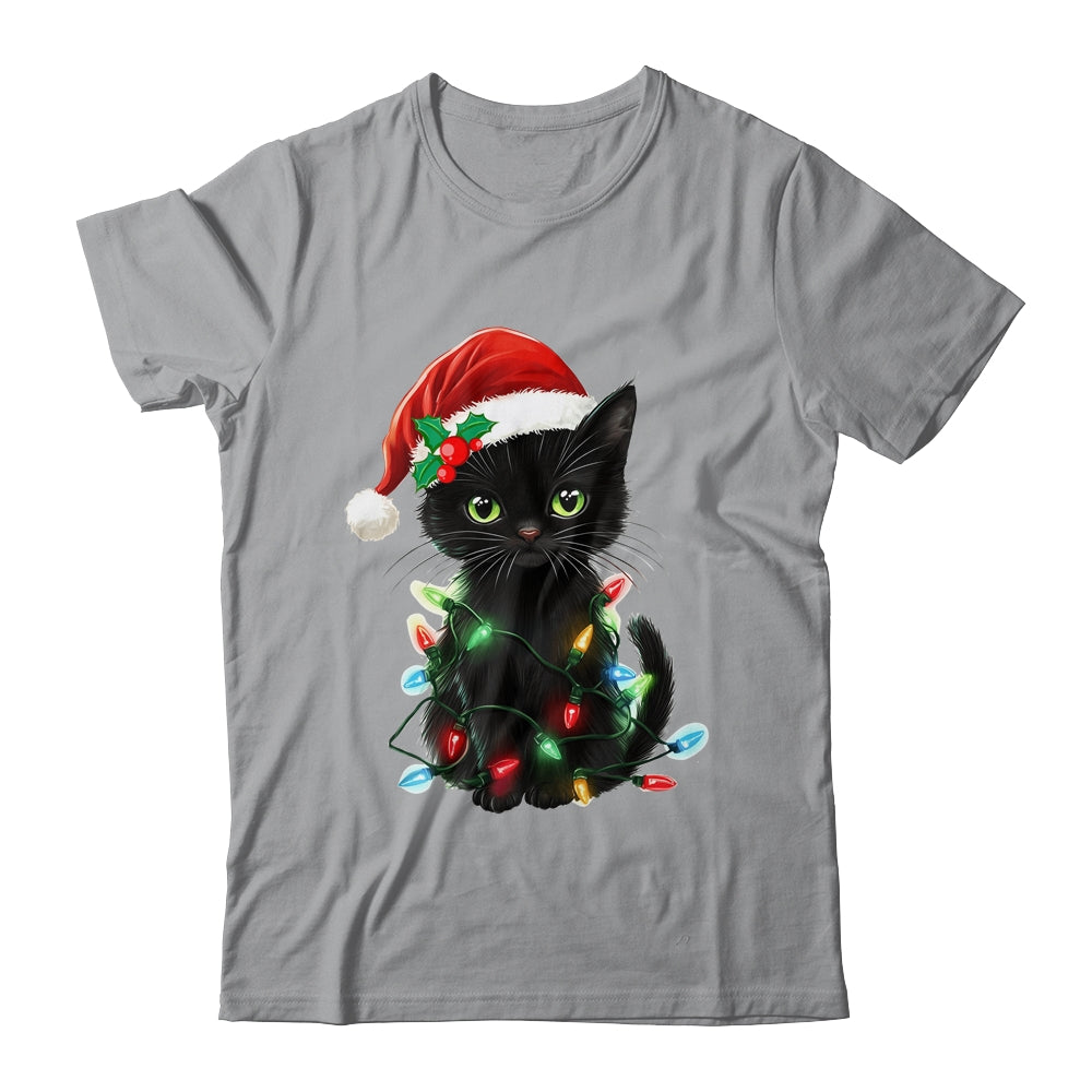 Black Cat Santa Christmas Family Matching Cat Lover Xmas Shirt & Sweatshirt | siriusteestore