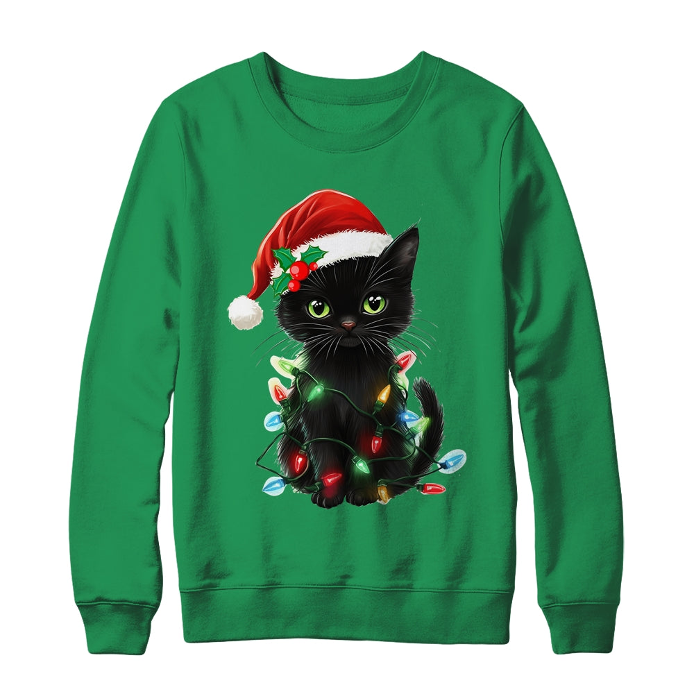 Black Cat Santa Christmas Family Matching Cat Lover Xmas Shirt & Sweatshirt | siriusteestore