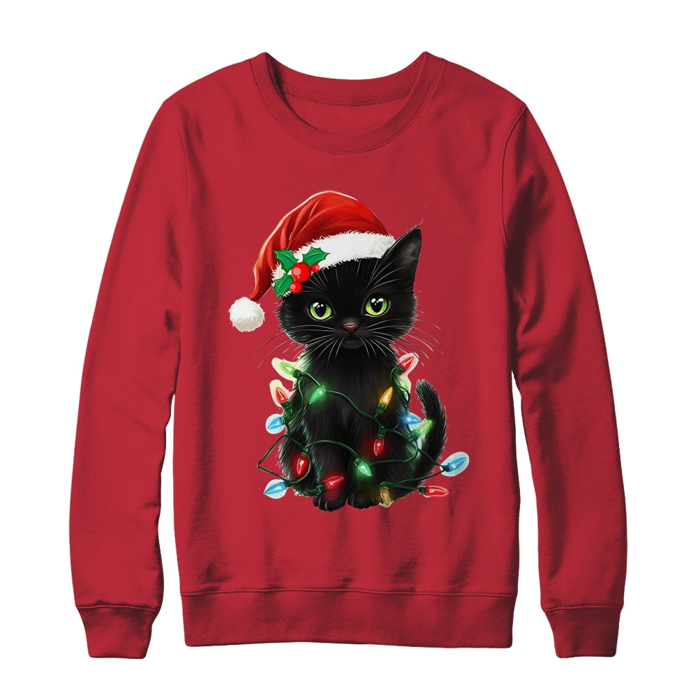 Black Cat Santa Christmas Family Matching Cat Lover Xmas Shirt & Sweatshirt | siriusteestore