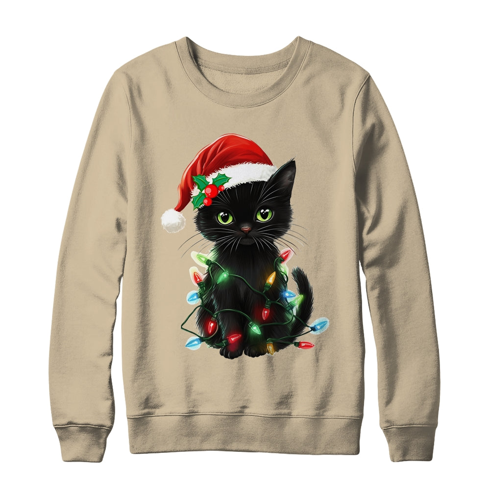 Black Cat Santa Christmas Family Matching Cat Lover Xmas Shirt & Sweatshirt | siriusteestore