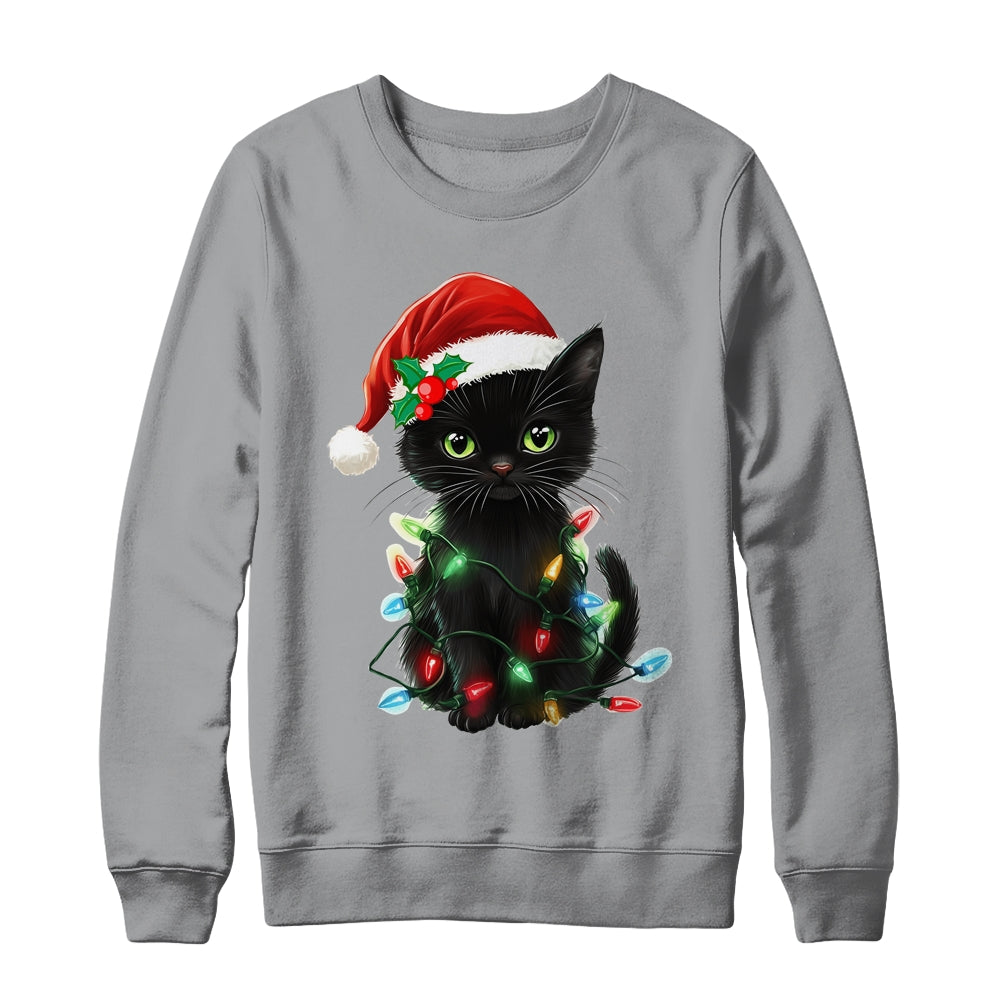 Black Cat Santa Christmas Family Matching Cat Lover Xmas Shirt & Sweatshirt | siriusteestore