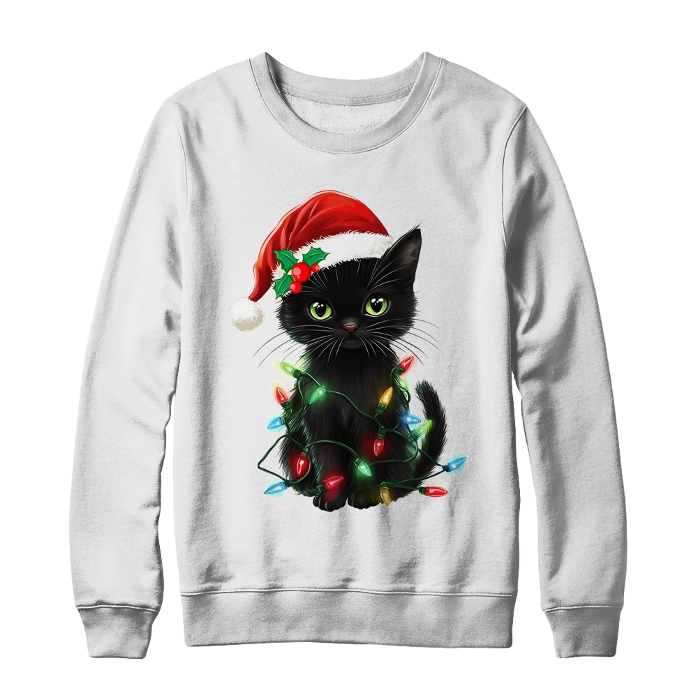 Black Cat Santa Christmas Family Matching Cat Lover Xmas Shirt & Sweatshirt | siriusteestore