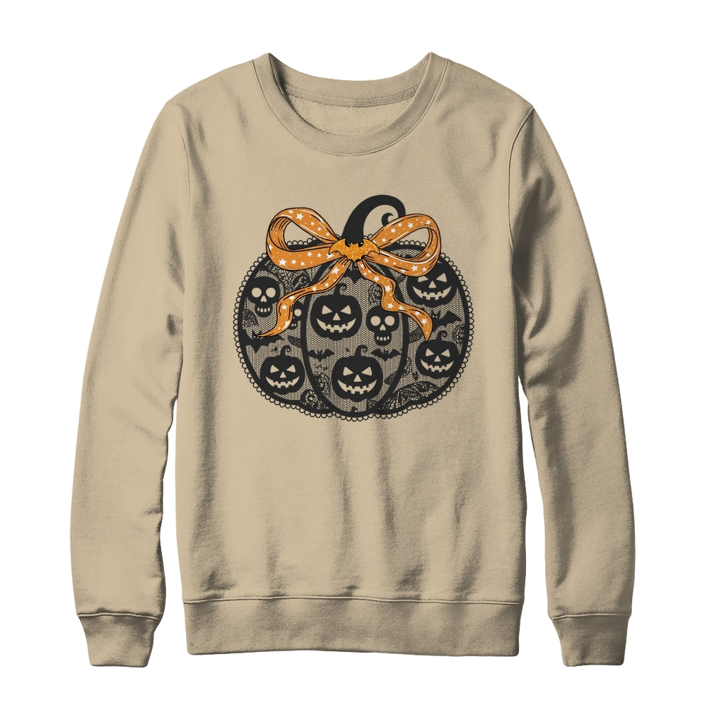 Black Lace Pumpkin Coquette Spooky Pumpkin Halloween Girl Shirt & Sweatshirt | siriusteestore