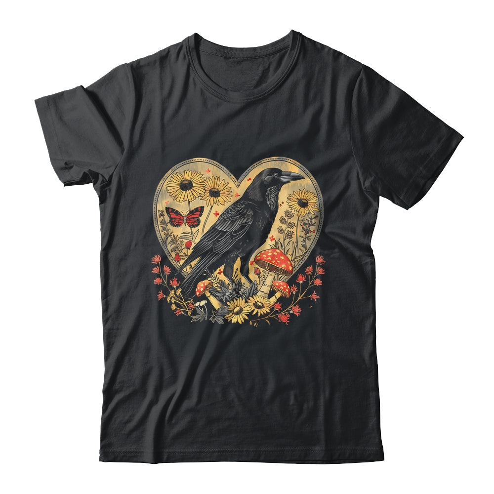 Black Raven Cottagecore Heart Flower Crow Nature Aesthetic Shirt & Tank Top | siriusteestore
