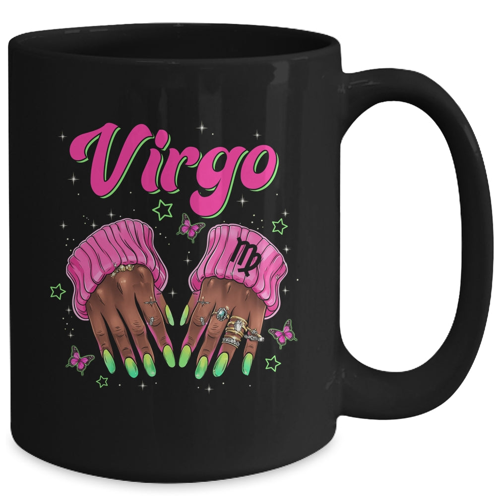 Black Women Nails Zodiac Birthday Virgo Queen September Mug | siriusteestore