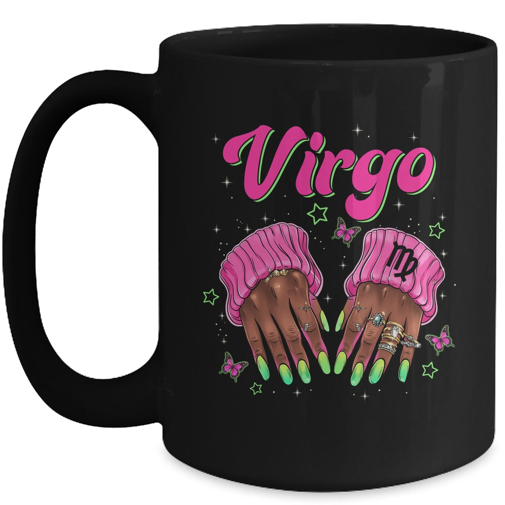 Black Women Nails Zodiac Birthday Virgo Queen September Mug | siriusteestore