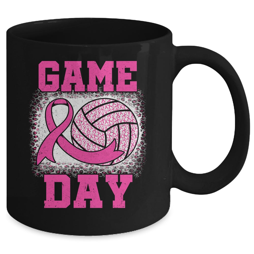 Bleached Game Day Breast Cancer Awareness Pink Volleyball Mug | siriusteestore