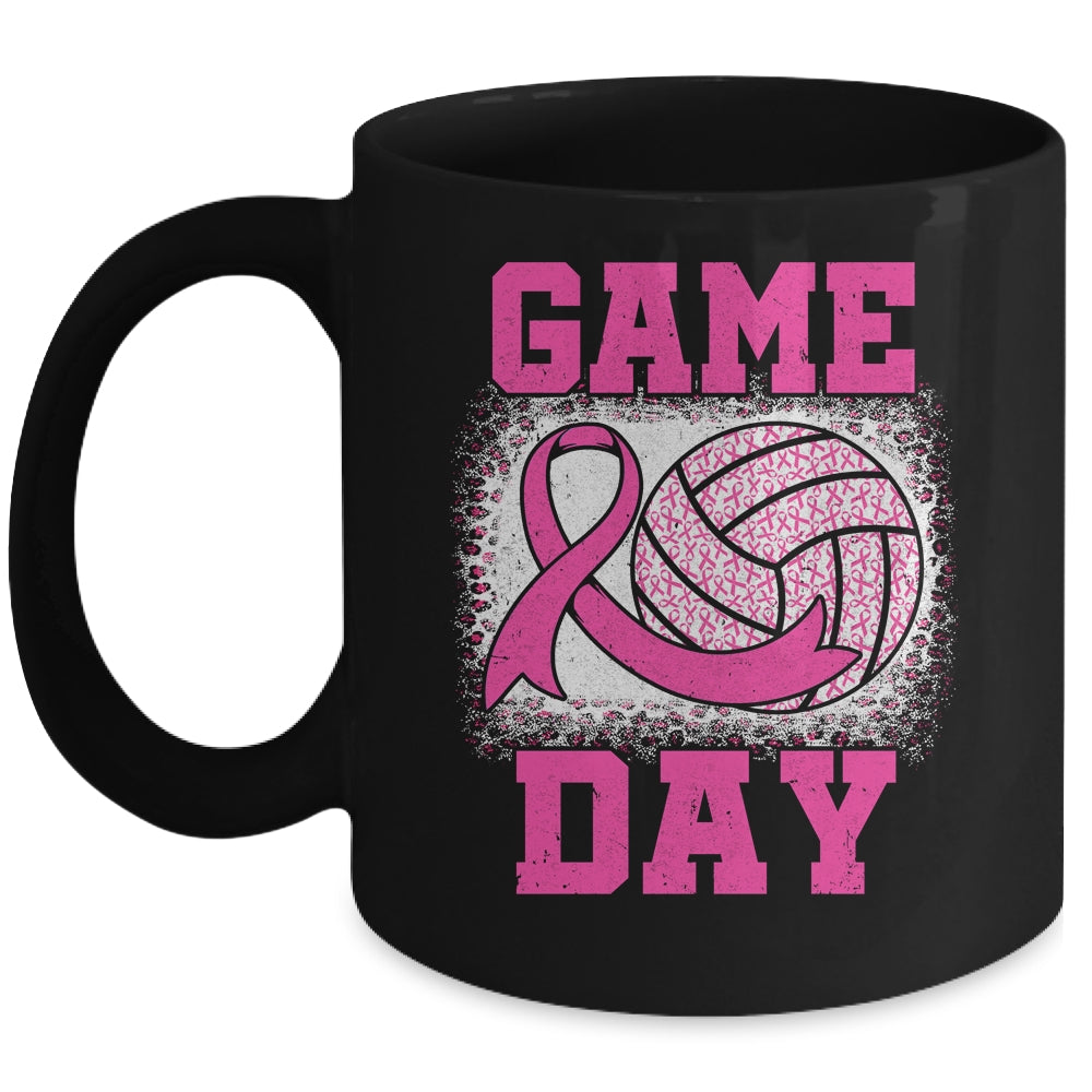 Bleached Game Day Breast Cancer Awareness Pink Volleyball Mug | siriusteestore