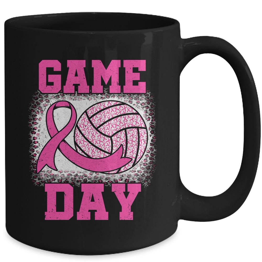 Bleached Game Day Breast Cancer Awareness Pink Volleyball Mug | siriusteestore