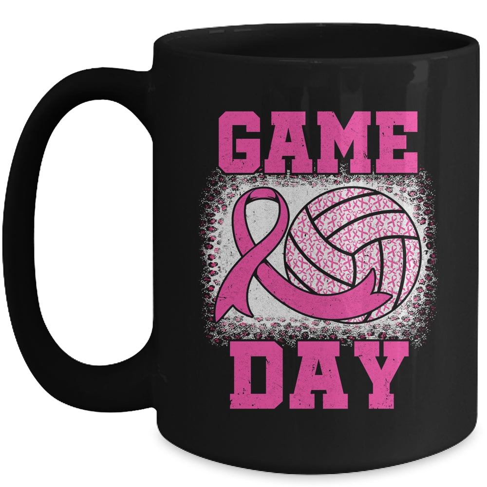 Bleached Game Day Breast Cancer Awareness Pink Volleyball Mug | siriusteestore