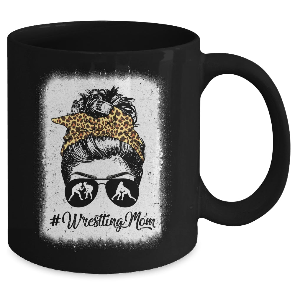 Bleached Life Wrestling Mom Women Leopard Messy Bun Glasses Mug | siriusteestore