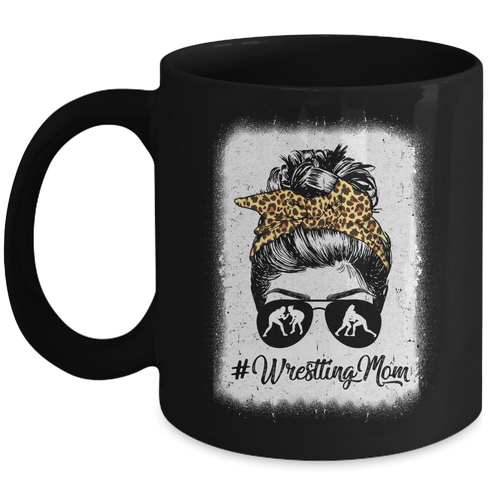 Bleached Life Wrestling Mom Women Leopard Messy Bun Glasses Mug | siriusteestore