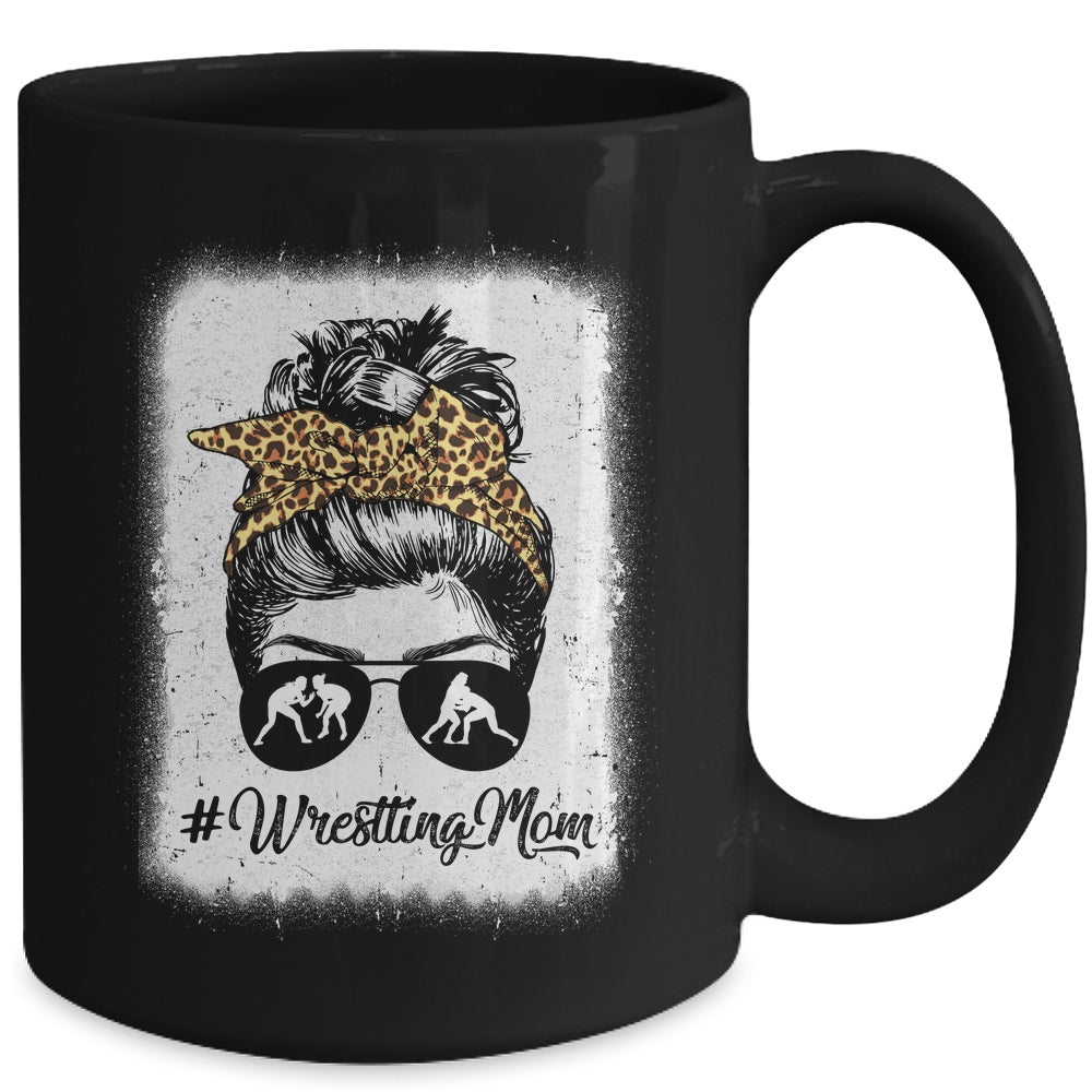 Bleached Life Wrestling Mom Women Leopard Messy Bun Glasses Mug | siriusteestore
