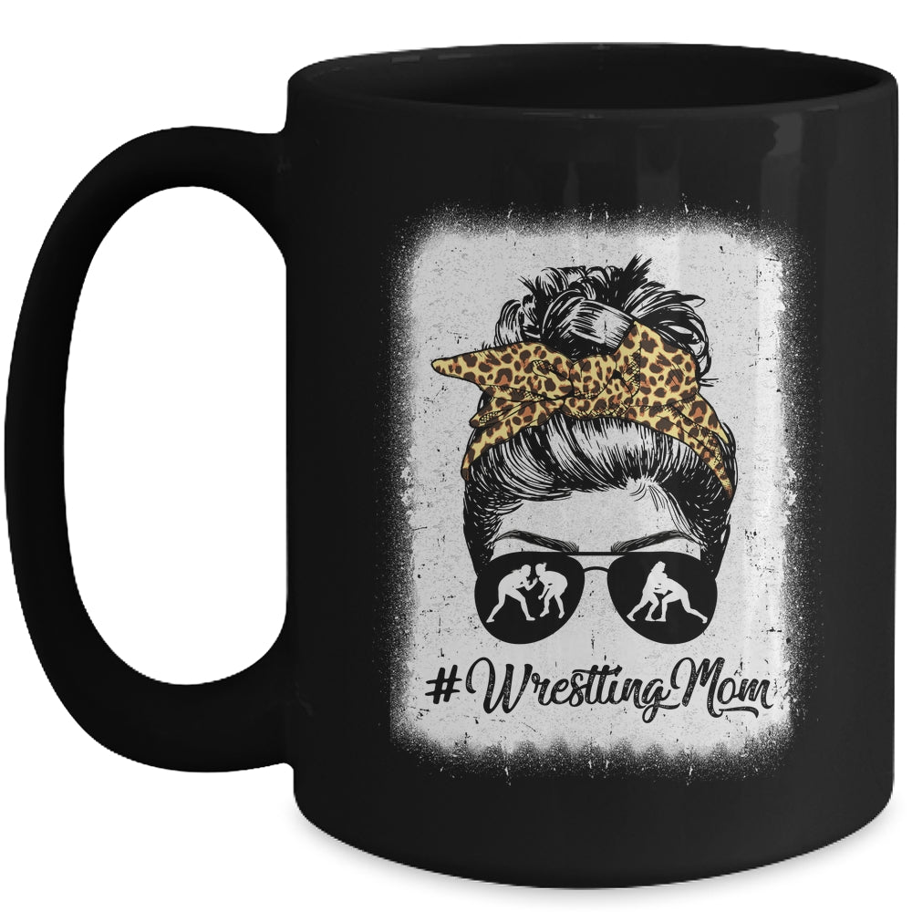 Bleached Life Wrestling Mom Women Leopard Messy Bun Glasses Mug | siriusteestore