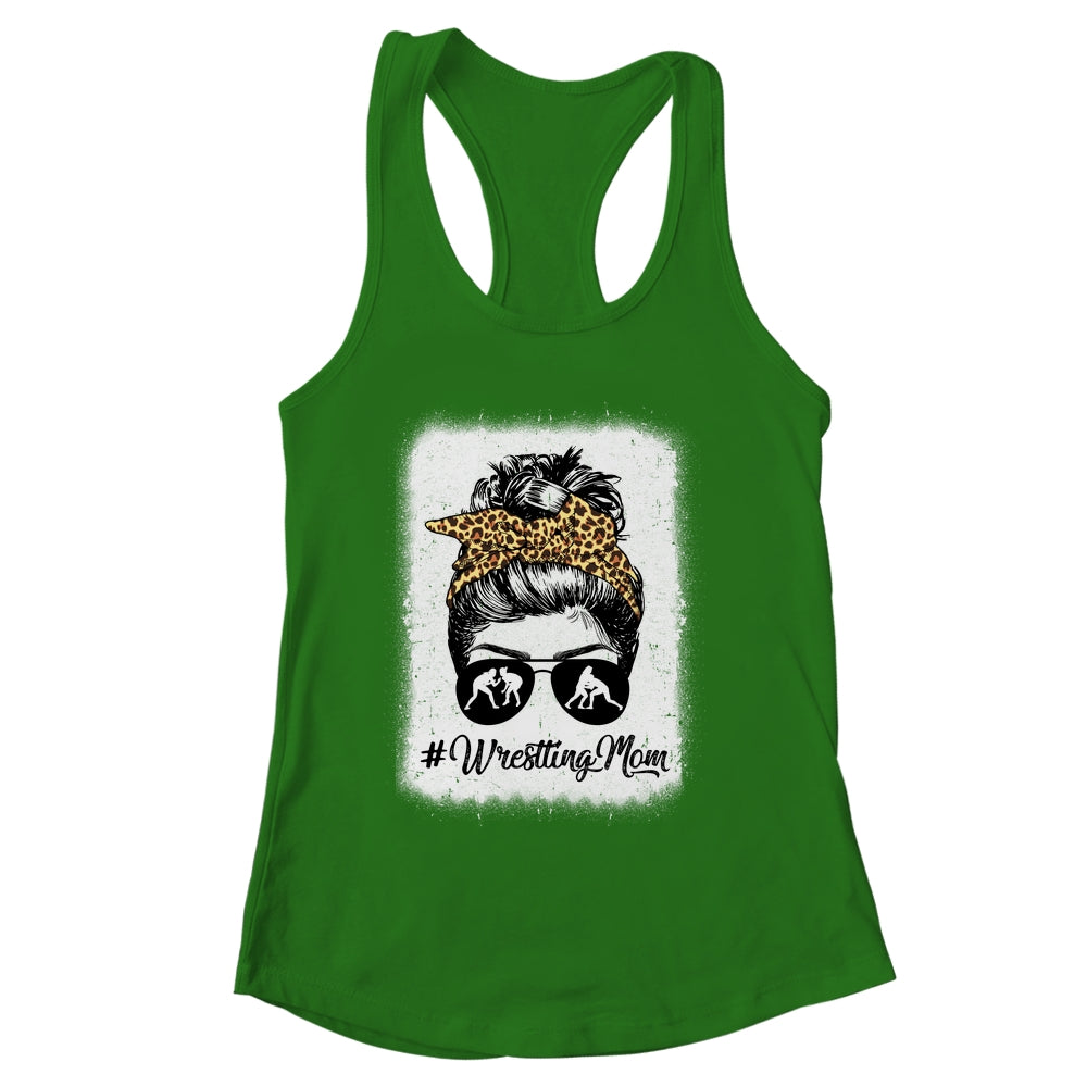 Bleached Life Wrestling Mom Women Leopard Messy Bun Glasses Shirt & Tank Top | siriusteestore