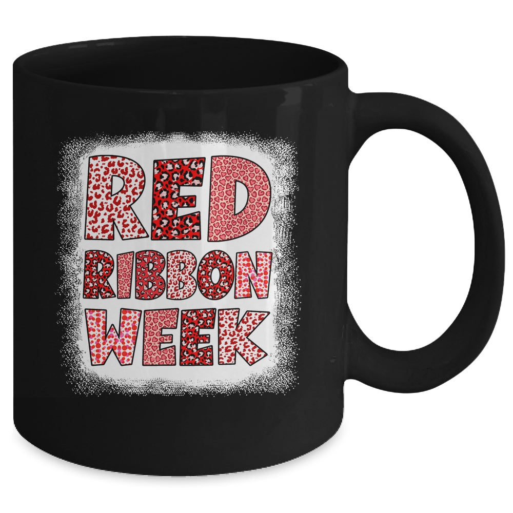 Bleached Red Ribbon Week Leopard We Wear Red For Awareness Mug | siriusteestore