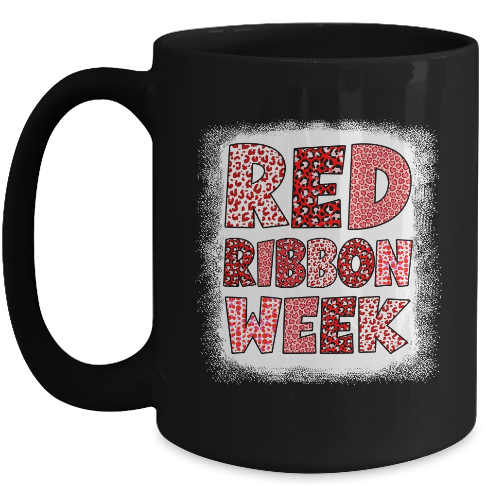 Bleached Red Ribbon Week Leopard We Wear Red For Awareness Mug | siriusteestore