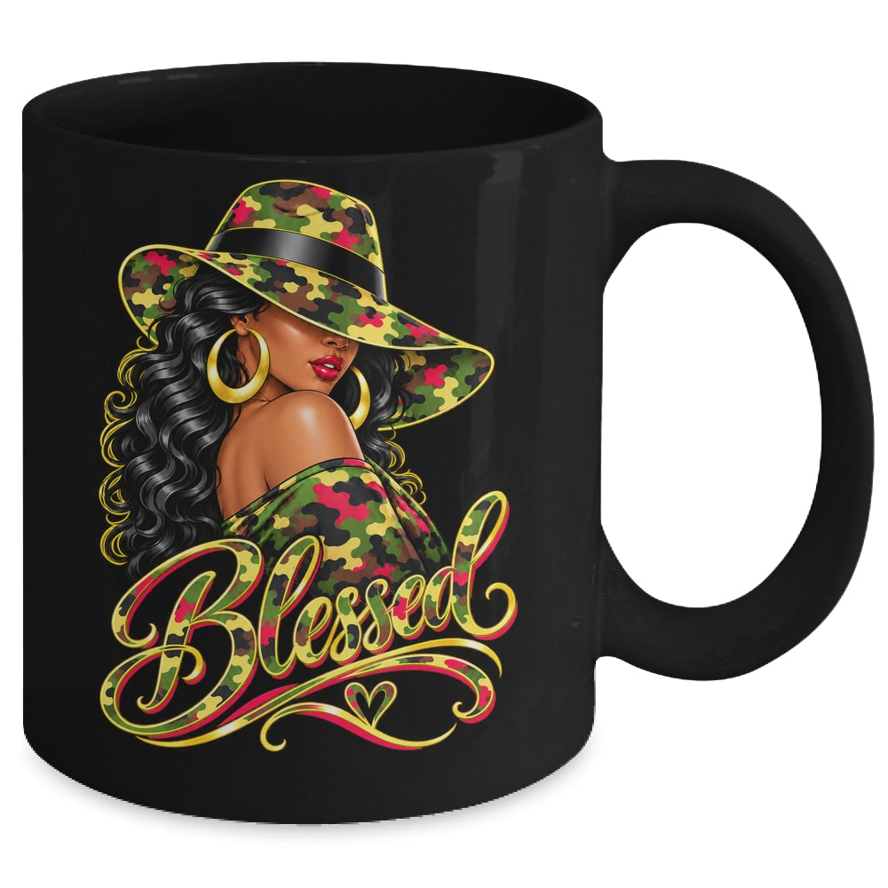 Blessed African American Black Woman Camo Hat Christian Mug | siriusteestore