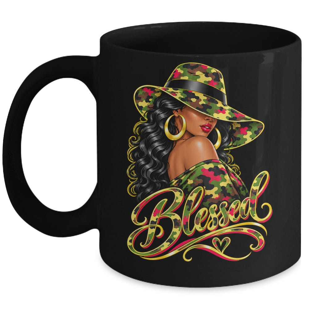 Blessed African American Black Woman Camo Hat Christian Mug | siriusteestore
