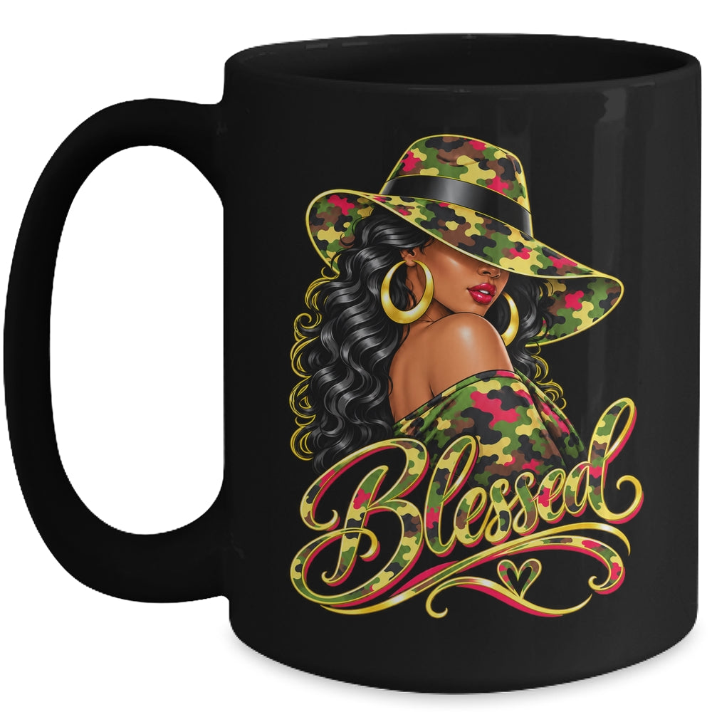 Blessed African American Black Woman Camo Hat Christian Mug | siriusteestore