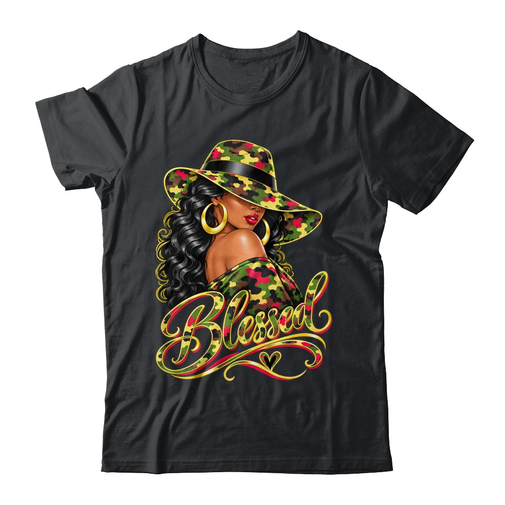 Blessed African American Black Woman Camo Hat Christian Shirt & Tank Top | siriusteestore