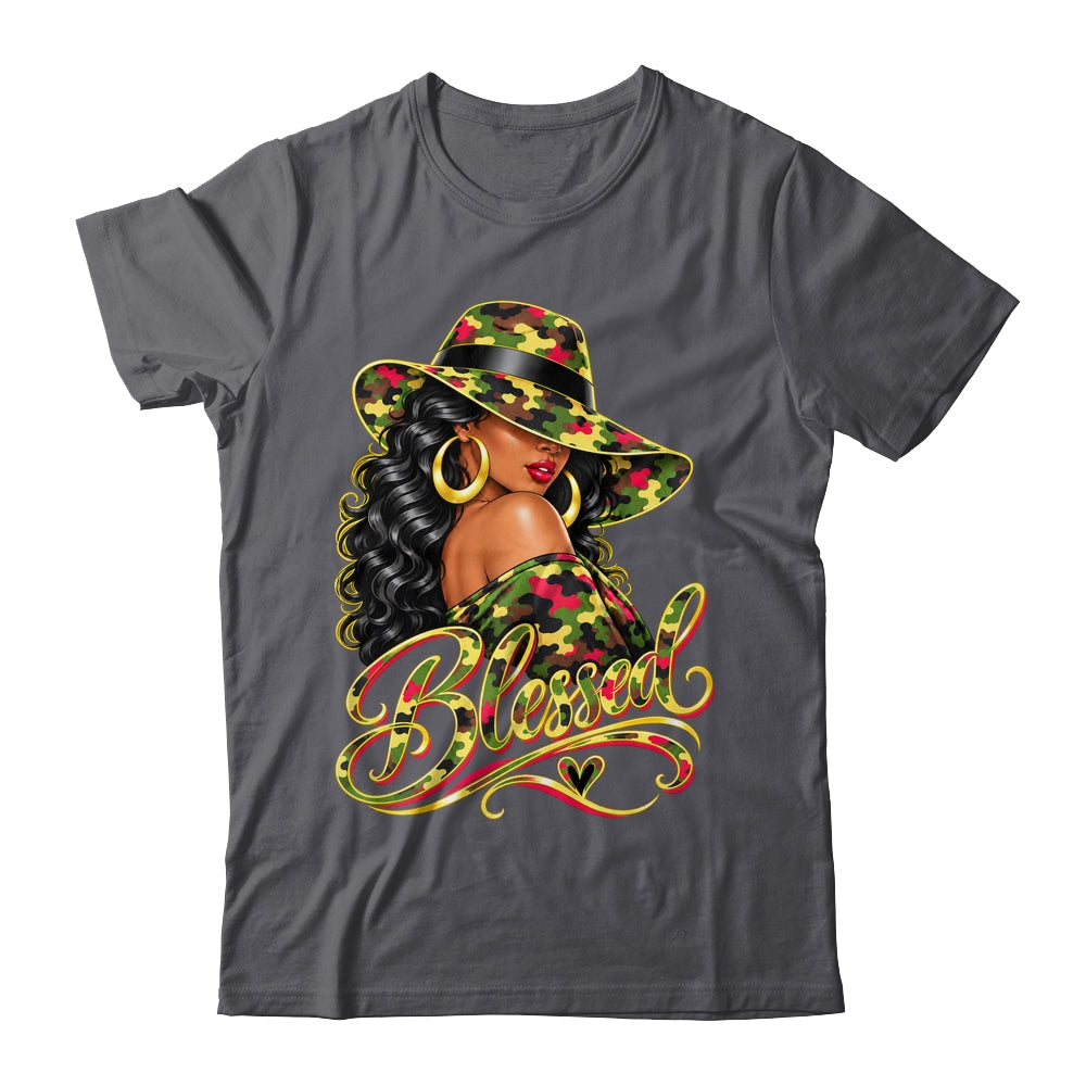 Blessed African American Black Woman Camo Hat Christian Shirt & Tank Top | siriusteestore