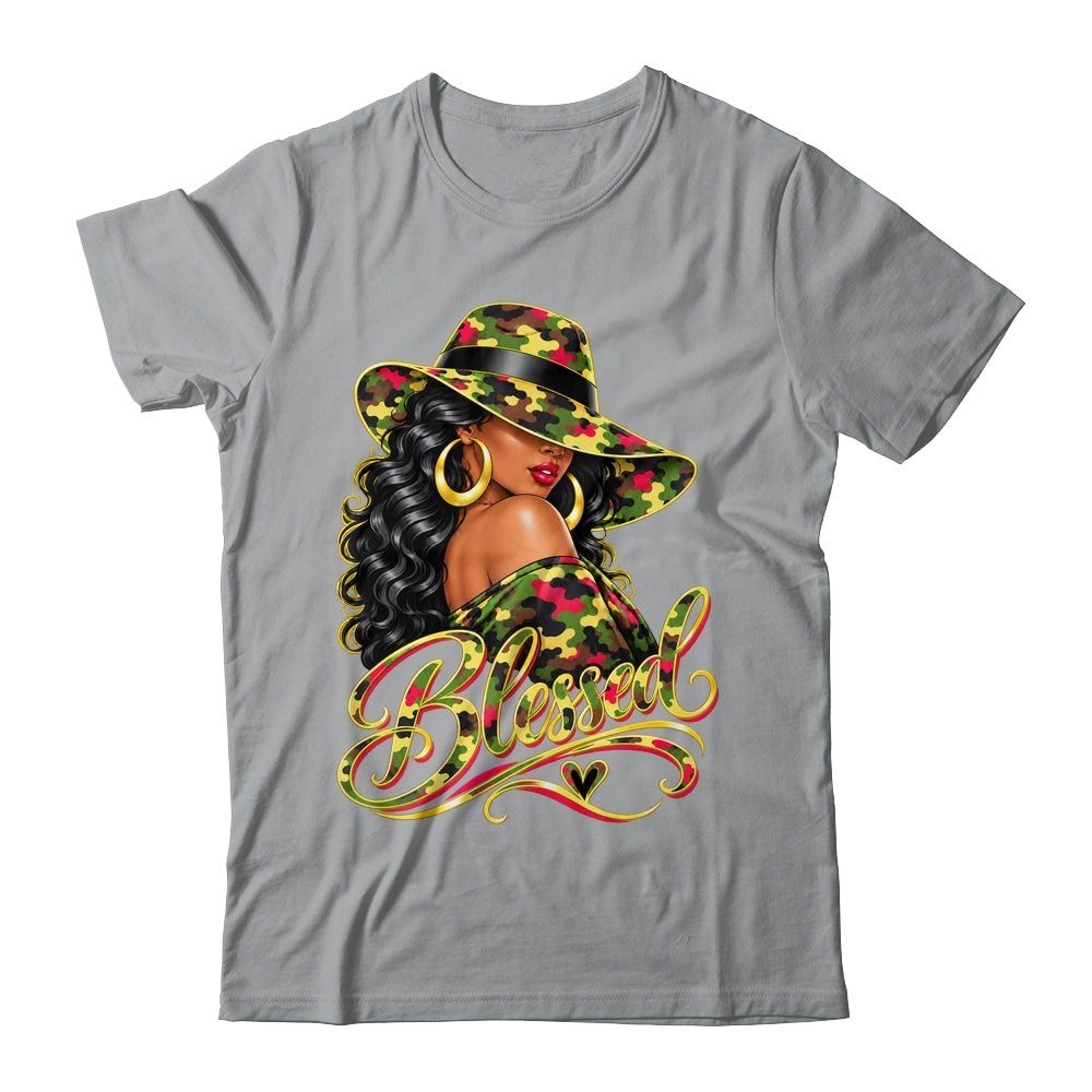 Blessed African American Black Woman Camo Hat Christian Shirt & Tank Top | siriusteestore