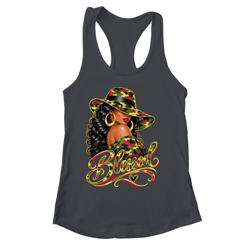 Blessed African American Black Woman Camo Hat Christian Shirt & Tank Top | siriusteestore