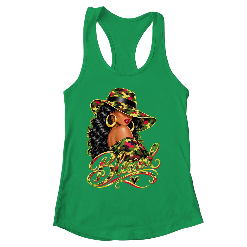 Blessed African American Black Woman Camo Hat Christian Shirt & Tank Top | siriusteestore