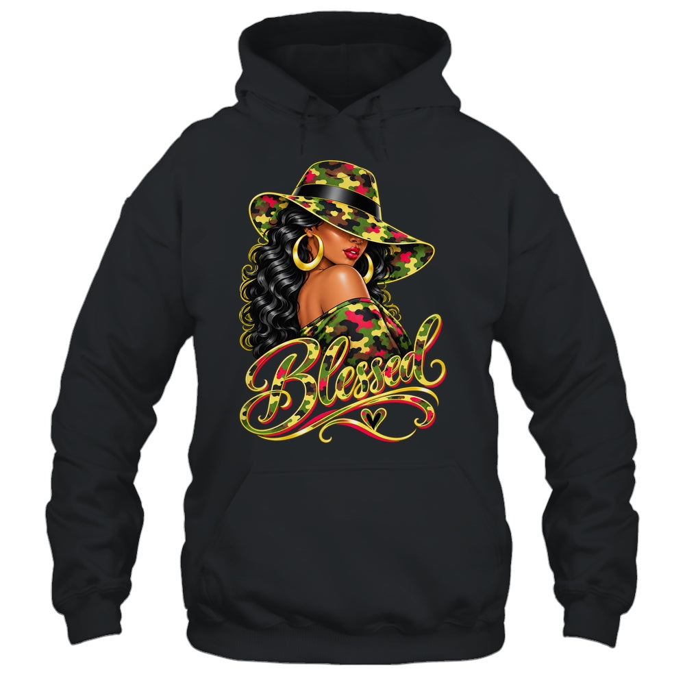 Blessed African American Black Woman Camo Hat Christian Shirt & Tank Top | siriusteestore