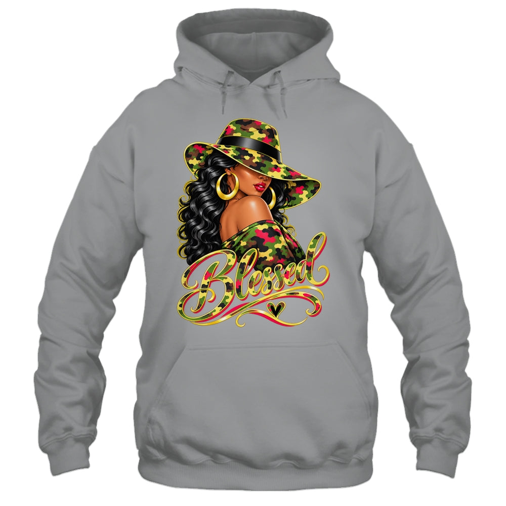 Blessed African American Black Woman Camo Hat Christian Shirt & Tank Top | siriusteestore