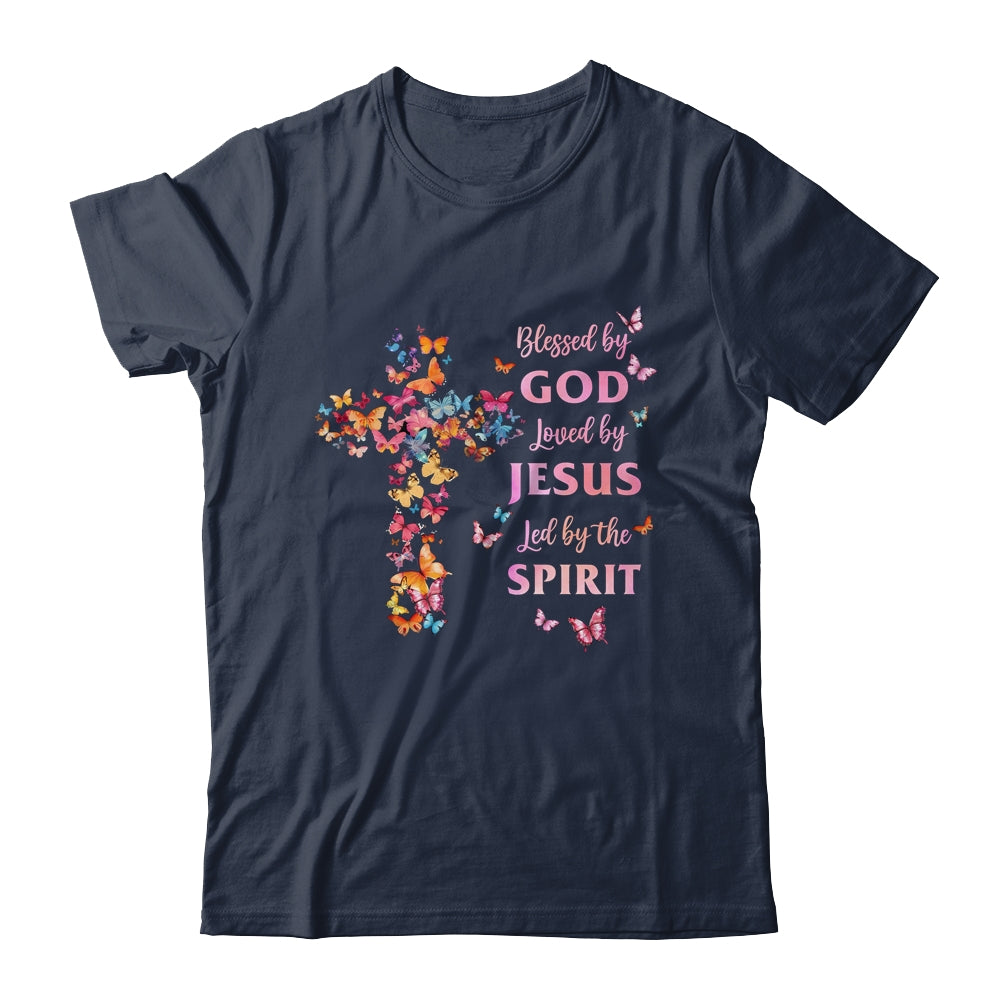 Blessed By God Loved By Jesus Butterfly Cross Christian Shirt & Tank Top | siriusteestore