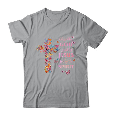 Blessed By God Loved By Jesus Butterfly Cross Christian Shirt & Tank Top | siriusteestore