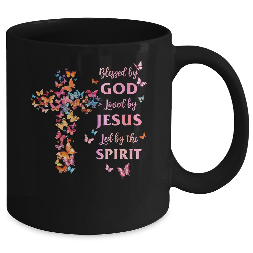 Blessed By God Loved By Jesus Butterfly Cross Christian Mug | siriusteestore