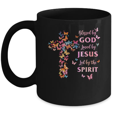 Blessed By God Loved By Jesus Butterfly Cross Christian Mug | siriusteestore
