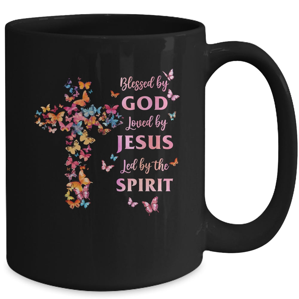 Blessed By God Loved By Jesus Butterfly Cross Christian Mug | siriusteestore