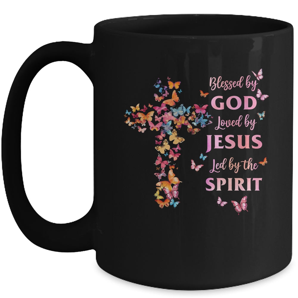 Blessed By God Loved By Jesus Butterfly Cross Christian Mug | siriusteestore
