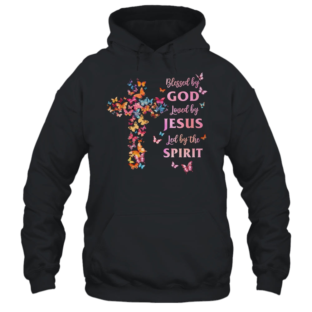 Blessed By God Loved By Jesus Butterfly Cross Christian Shirt & Tank Top | siriusteestore